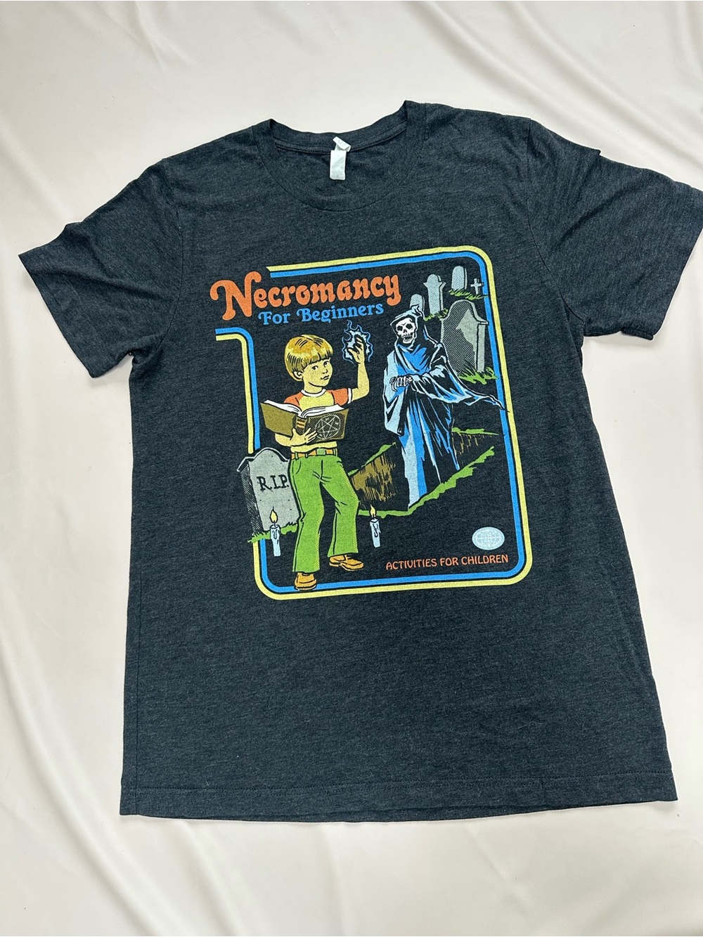 Necromancy For Beginners Graphic Tee - Charcoal with Multicolor Print